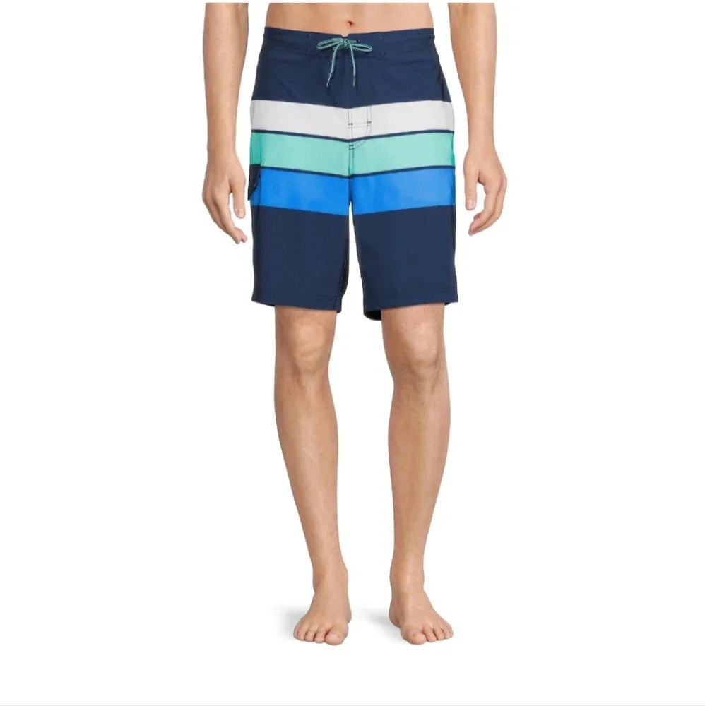 George Men's Size 3XL (48-50) 9" Eboard Shorts Swim Trunks Navy Stripe
